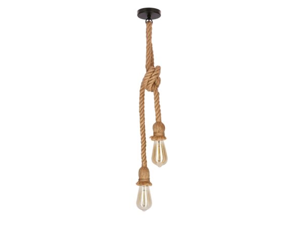 Lampa wisząca Davarela dwa beżowe sznury konopne i czarna podsufitka