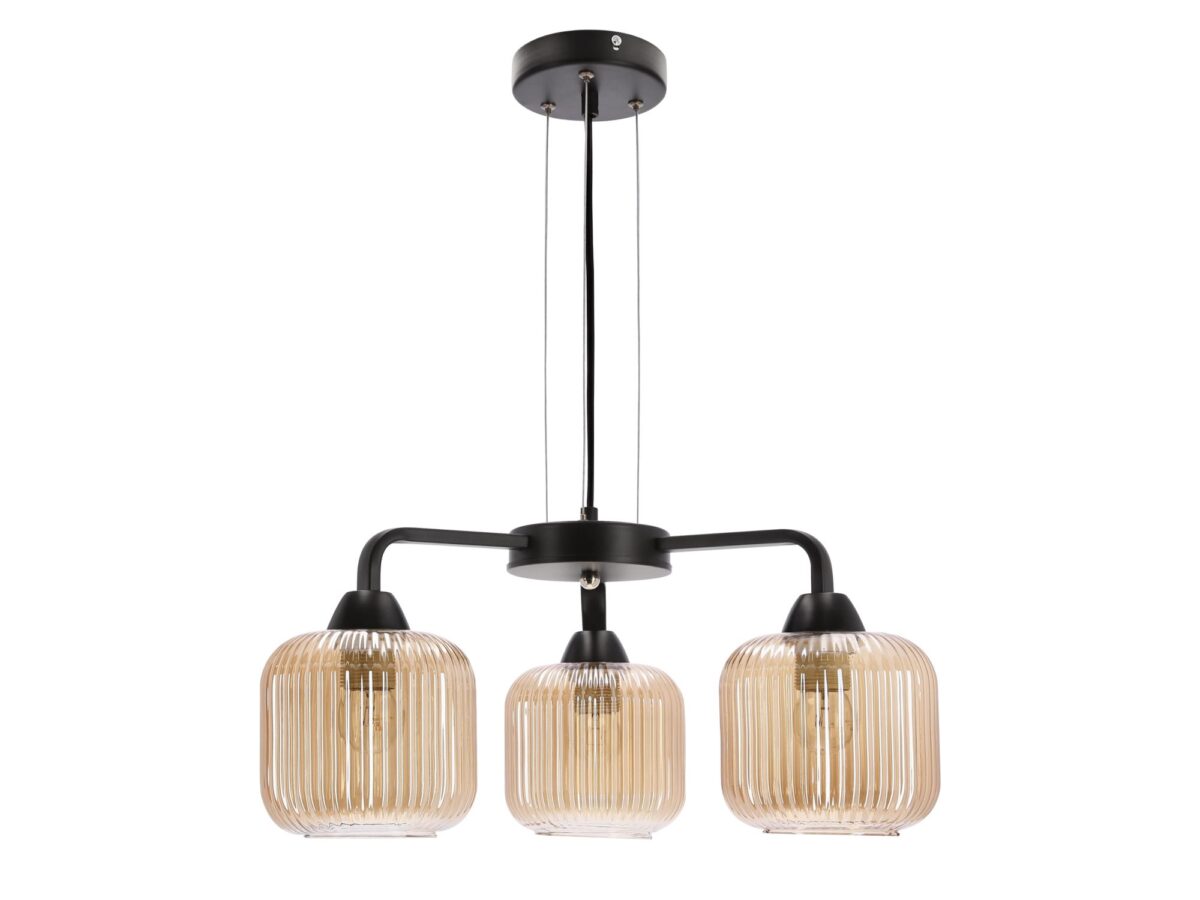 Lampa wisząca Davimino czarna 3 bursztynowe klosze E27