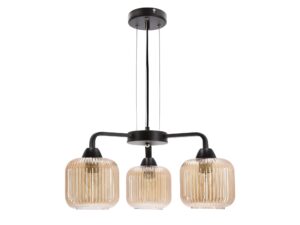 Miniaturka 2 - Lampa wisząca Davimino z czarną konstrukcją i trzema bursztynowymi szklanymi kloszami