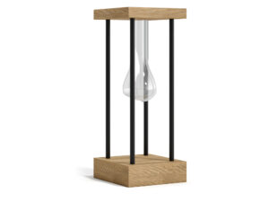 Miniaturka 6 - Dekoracja dębowa z menzurką Arbello 49 cm – dębowe podstawy, czarne pręty i szklana menzurka na białym tle