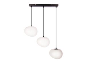 Miniaturka 4 - Lampa wisząca Delado z podłużną czarną podstawą i trzema białymi akrylowymi kloszami