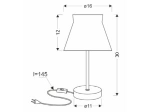 Miniaturka 2 - Lampka stołowa Delosano rysunek wymiarów 30 i 16 cm