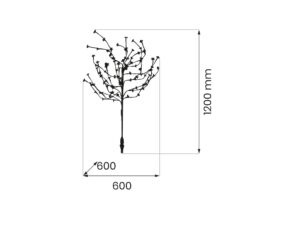 Miniaturka 6 - Rysunek wymiarowy drzewka solarnego LED: wysokość 120 cm, rozpiętość gałązek 60 cm