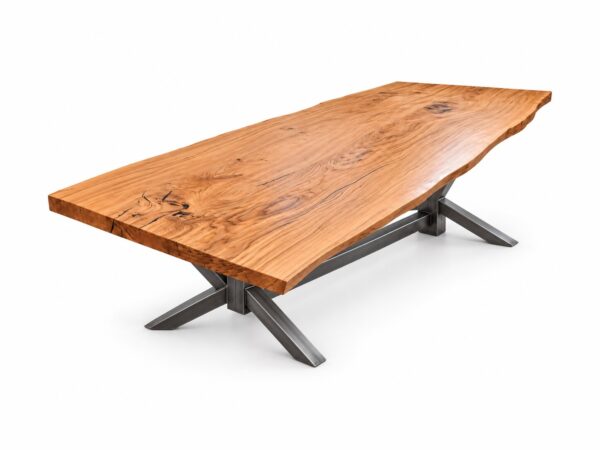 Duży stół dębowy z dwóch desek 400x135 cm COLOSSO na stalowej podstawie typu pająk – zdjęcie produktowe na białym tle