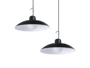 Miniaturka 1 - Dwie czarne lampy solarne wiszące LED z białym wnętrzem kloszy i przewodami