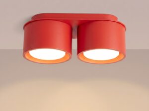 Miniaturka 27 - Dwupunktowy plafon Modessa 21 cm czerwony z włączonym światłem