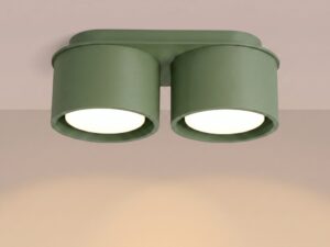 Miniaturka 55 - Dwupunktowy plafon Modessa 21 cm zielony oliwkowy z włączonym światłem