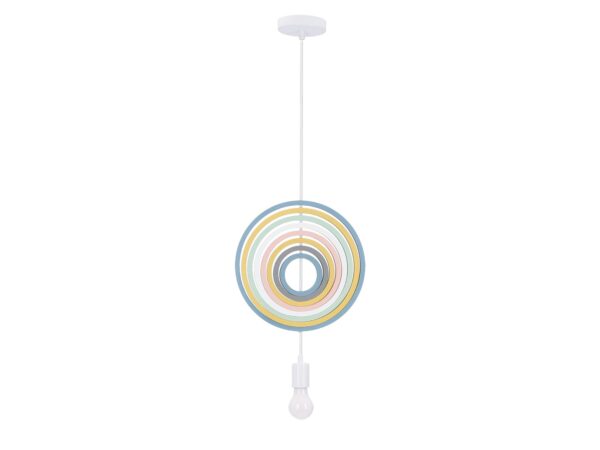 Dziecięca lampa wisząca Kolorowe obręcze osiem kół pastelowych na białym zwisie