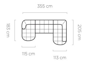 Miniaturka 7 - Narożnik Velaro rzut z góry szerokość 355 cm ramiona 183 i 205 cm