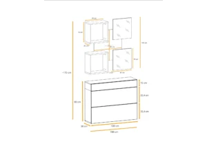 Miniaturka 6 - Wymiary panelu Elyvero z dwoma lustrami