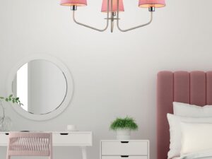 Miniaturka 3 - Lampa wisząca Evadia różowe abażury w jasnej sypialni