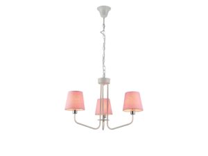 Miniaturka 2 - Lampa wisząca Evadia trzy różowe abażury i biały stelaż na białym tle
