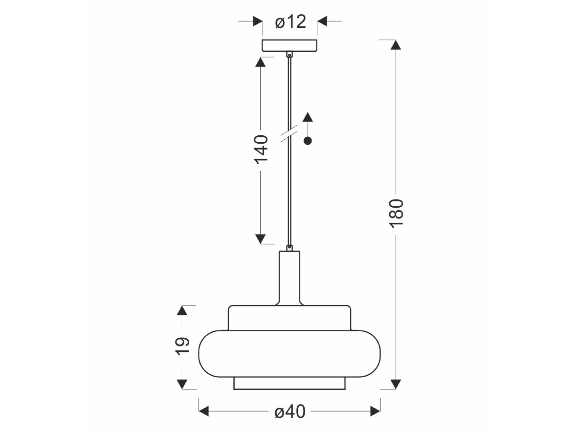 Lampa Evodino rysunek wymiarowy 40 cm klosz i 180 cm wysokość