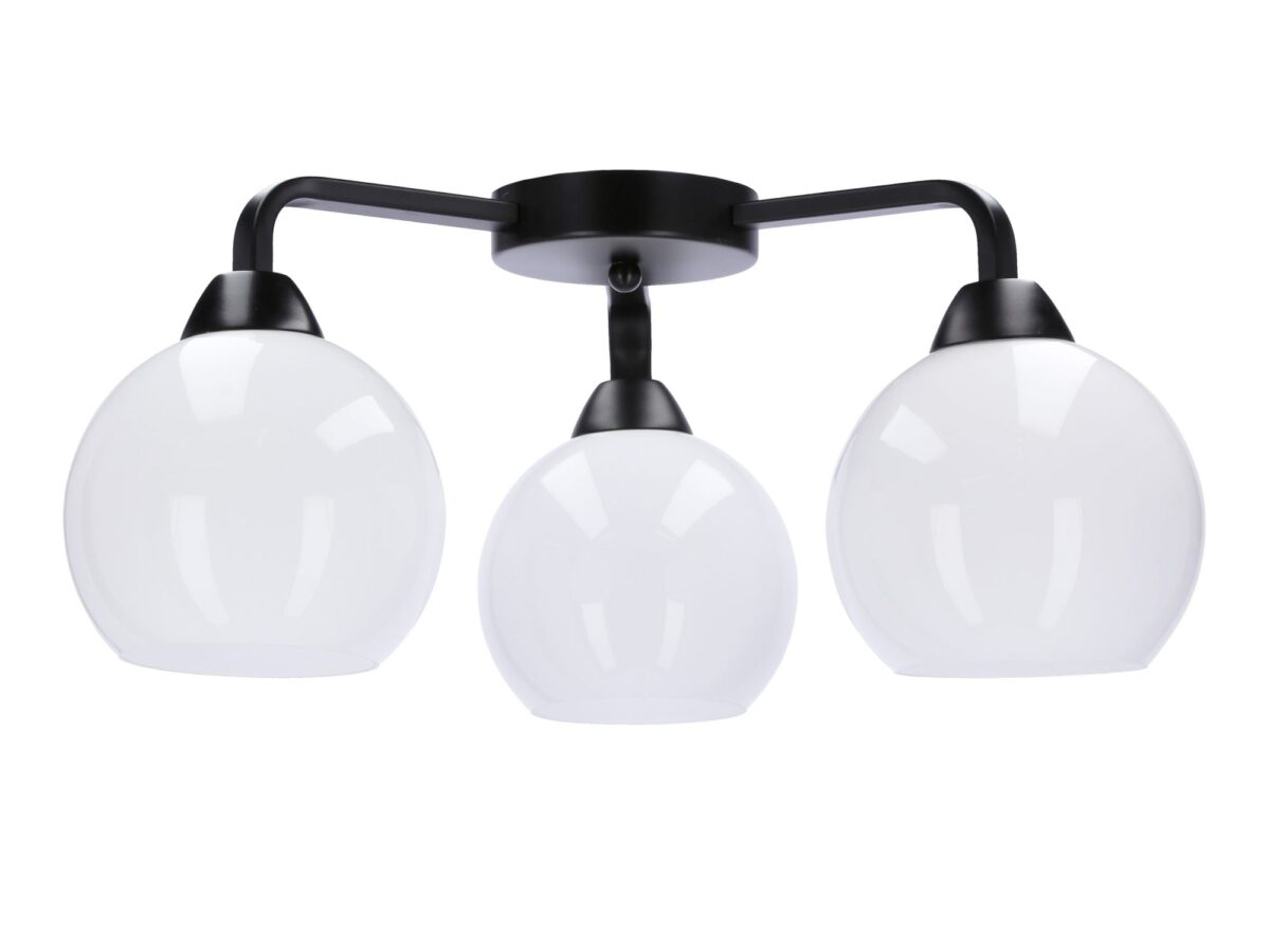 Lampa sufitowa Evotio czarna z 3 białymi kloszami szklanymi
