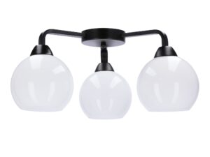 Miniaturka 2 - Lampa sufitowa Evotio z czarnym stelażem i trzema białymi kulistymi kloszami