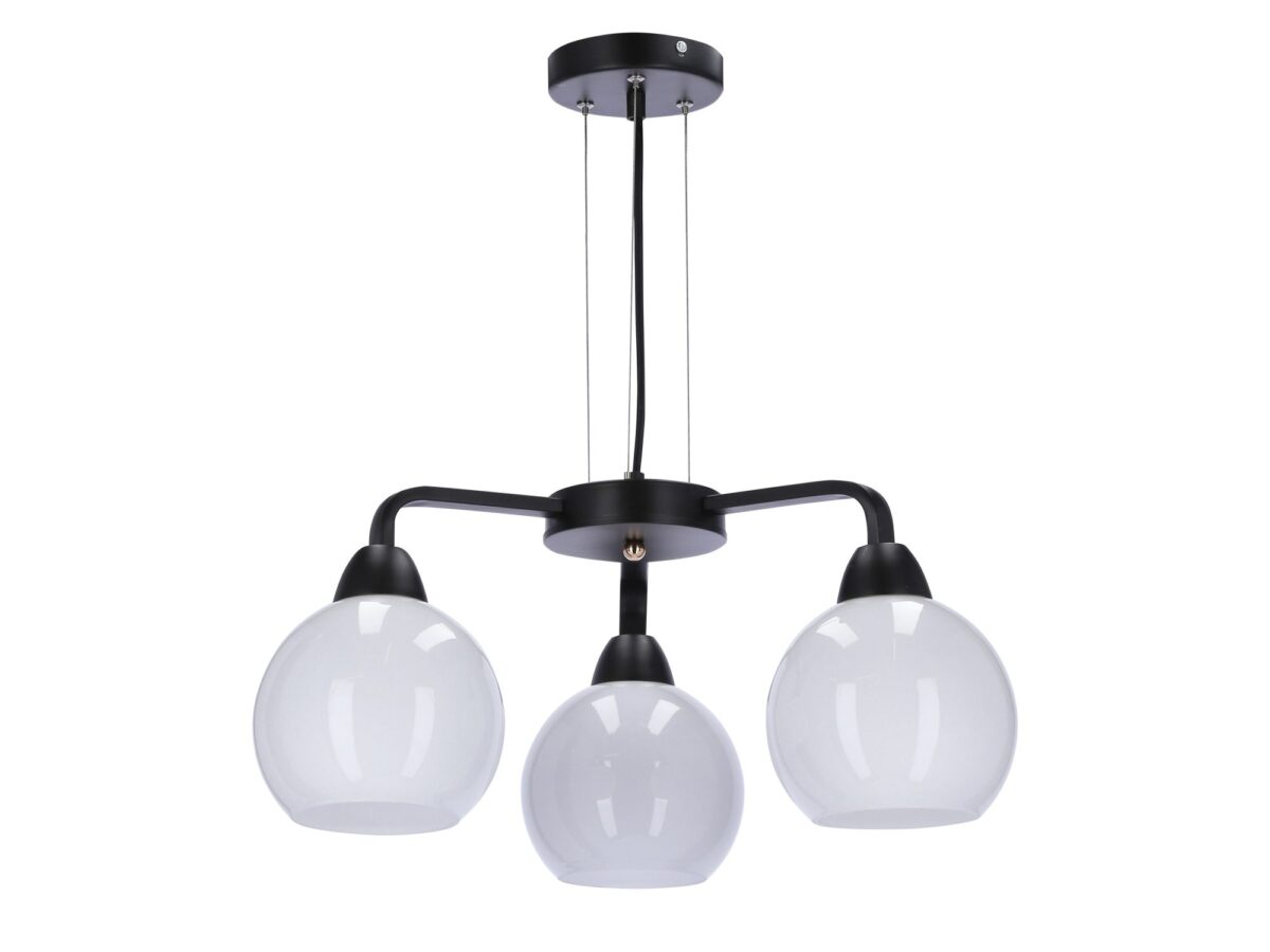 Lampa wisząca Evotio czarna z 3 białymi kloszami szklanymi