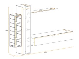 Miniaturka 4 - Meblościanka Kelmoro z wysoką witryną – wymiary 240 × 180 × 40 cm