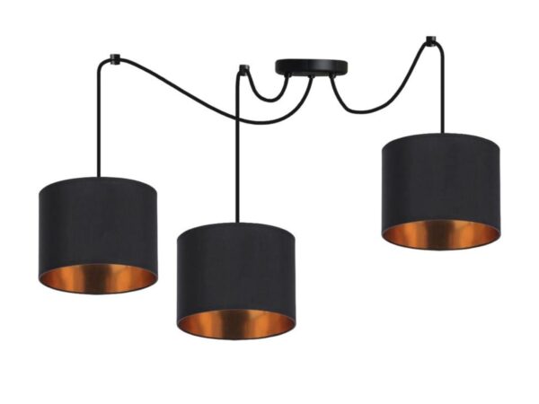 Lampa wisząca Falemino z trzema czarnymi abażurami na jasnym tle