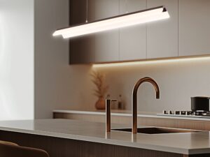 Miniaturka 3 - Liniowa lampa LED Feledela w kolorze brązowym – dodatkowy widok we wnętrzu