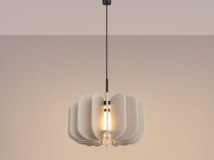 Miniaturka 22 - Filcowa lampa wisząca Elaria 45 cm beżowy z włączonym światłem