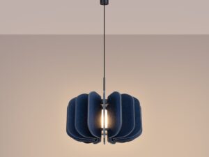 Miniaturka 8 - Filcowa lampa wisząca Elaria 45 cm granatowy z włączonym światłem