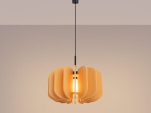 Miniaturka 15 - Filcowa lampa wisząca Elaria 45 cm żółty z włączonym światłem