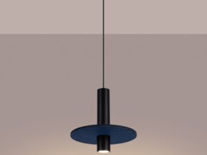Miniaturka 9 - Filcowa lampa wisząca Merovia 30 cm granatowy / czarny z włączonym światłem
