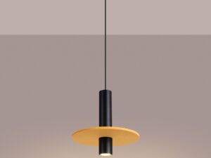 Miniaturka 19 - Filcowa lampa wisząca Merovia 30 cm żółty / czarny z włączonym światłem