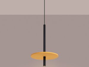 Miniaturka 15 - Filcowa lampa wisząca Velsora 30 cm żółty-czarny z włączonym światłem