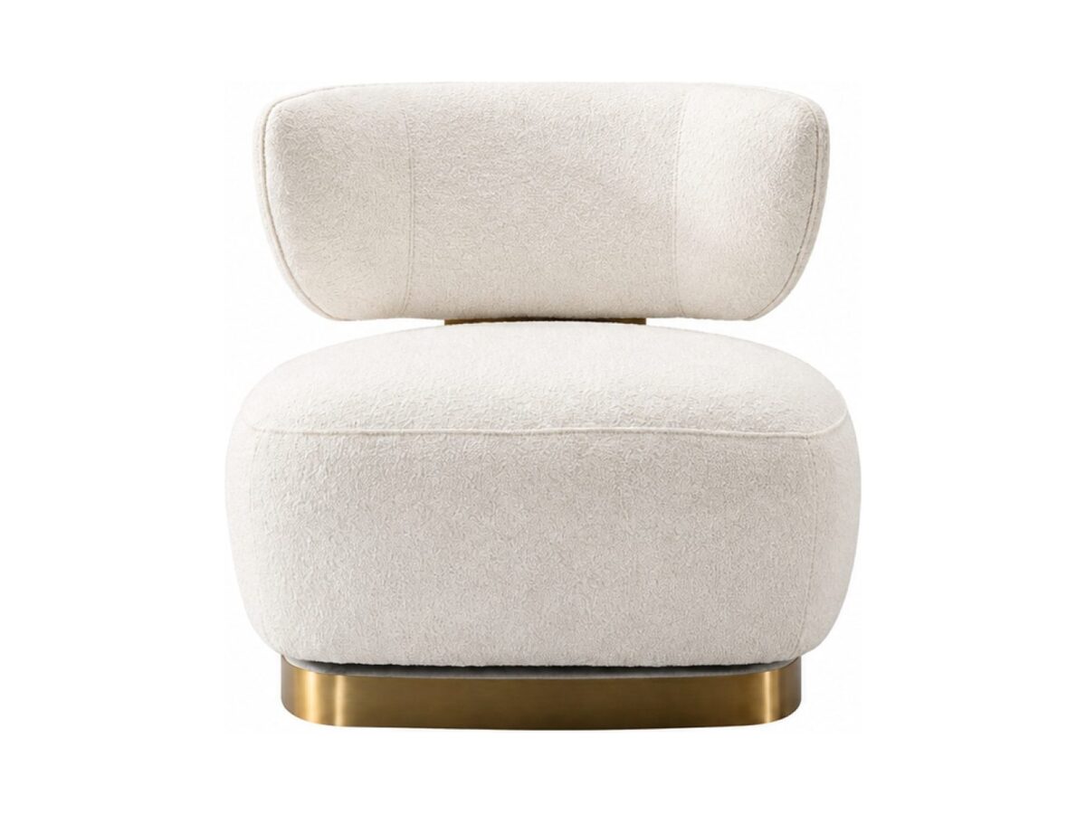 Fotel boucle ecru ze złotą podstawą 74,5 cm – Zenith