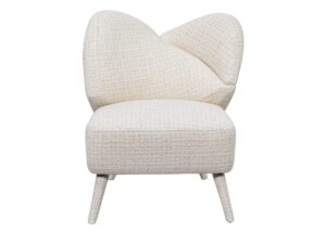 Miniaturka 6 - Fotel Edinburgh beżowy boucle 76 cm – skrzyżowane obłe oparcie od przodu