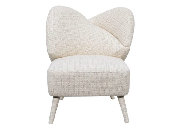 Fotel Edinburgh beżowy boucle 76 cm – skrzyżowane obłe oparcie od przodu