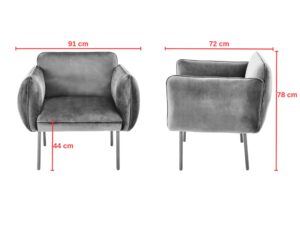 Miniaturka 4 - Fotel welurowy Velmoro 91 cm szary – zdjęcie 5