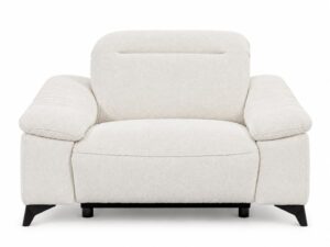 Miniaturka 4 - Fotel z regulowanym zagłówkiem Nelvaro 129 cm w białej tkaninie bouclé na ciemnych nóżkach, na białym tle