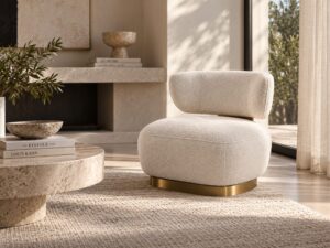 Miniaturka 4 - Fotel boucle ecru ze złotą podstawą 74,5 cm – Zenith – zdjęcie 5