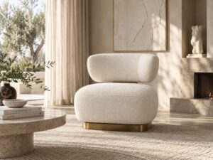 Miniaturka 3 - Fotel boucle ecru ze złotą podstawą 74,5 cm – Zenith – zdjęcie 4