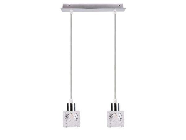 Lampa wisząca Galivira dwa kryształowe klosze kostki i chromowana podsufitka