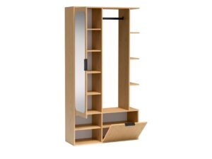 Miniaturka 6 - Otwarta garderoba Ilsena Dąb Bookmatch z półkami i schowkiem na obuwie