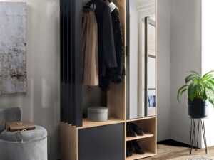 Miniaturka 7 - Garderoba Lirena Dąb Artisan z czarnymi frontami i lustrem w przedpokoju