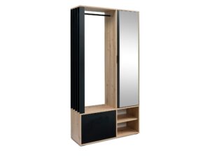 Miniaturka 4 - Garderoba Lirena Dąb Artisan i czarne lamele na białym tle, widok z przodu