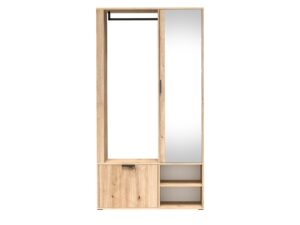 Miniaturka 12 - Garderoba Lirena Dąb Artisan z lustrem i półkami na białym tle, widok od przodu