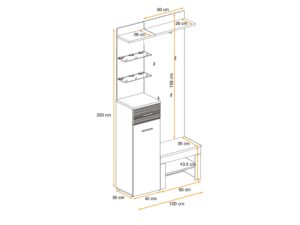 Miniaturka 2 - Garderoba z panelem LED i poduszką Melvoro 100 cm dąb Wellington biała – zdjęcie 3