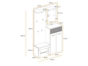 Miniaturka 2 - Garderoba z panelem lustrem i poduszką Melvoro 120 cm dąb Wellington biały beżowy – zdjęcie 3