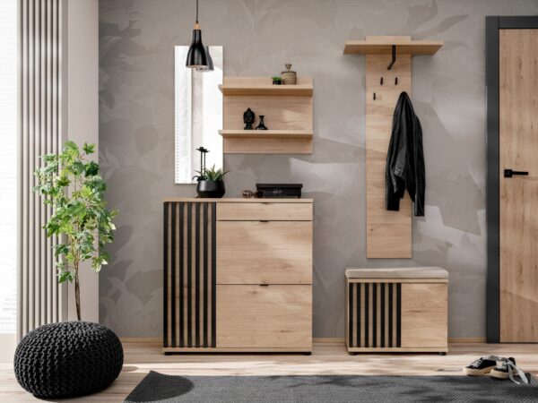 Garderoba z lustrem panelem i poduszką Pedrivo 160 cm Hickory Jackson