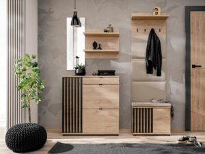 Miniaturka 11 - Garderoba z lustrem tapicerowanym panelem i komodą Pedrivo 160 cm Hickory Jackson