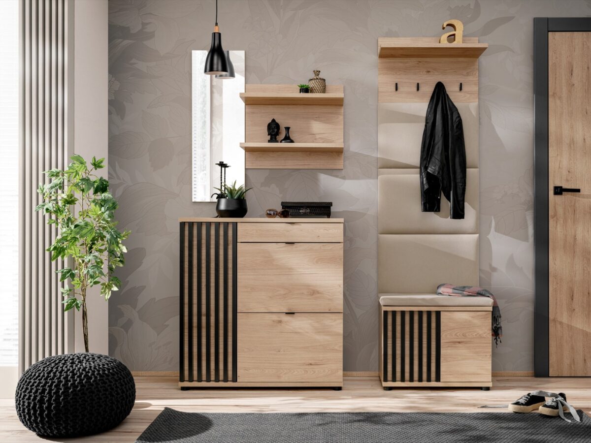 Garderoba z lustrem panelem i poduszką Pedrivo 160 cm Hickory Jackson