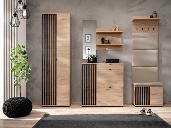 Garderoba z szafą lustrem panelem i poduszką Pedrivo 230 cm Hickory Jackson