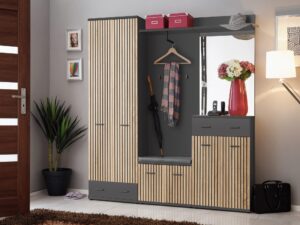 Miniaturka 5 - Garderoba z lustrem i poduszką Marivo 180 cm antracyt dąb artisan w aranżacji przedpokoju