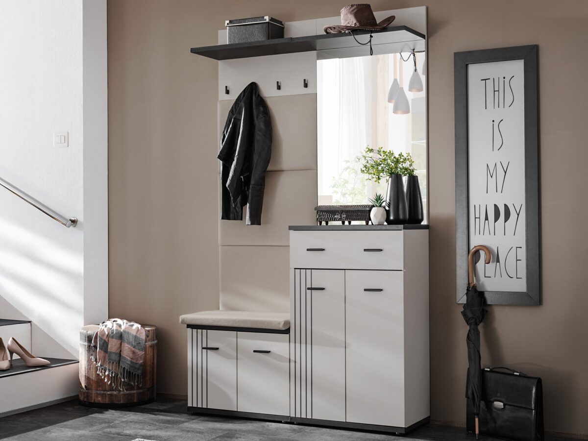 Garderoba z panelem tapicerowanym i lustrem Havoro 120 cm kaszmir czarny
