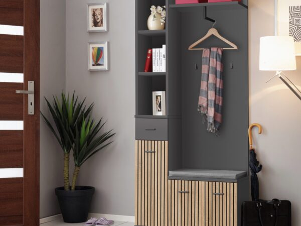 Garderoba z poduszką Marivo 90 cm antracyt dąb artisan w aranżacji przedpokoju